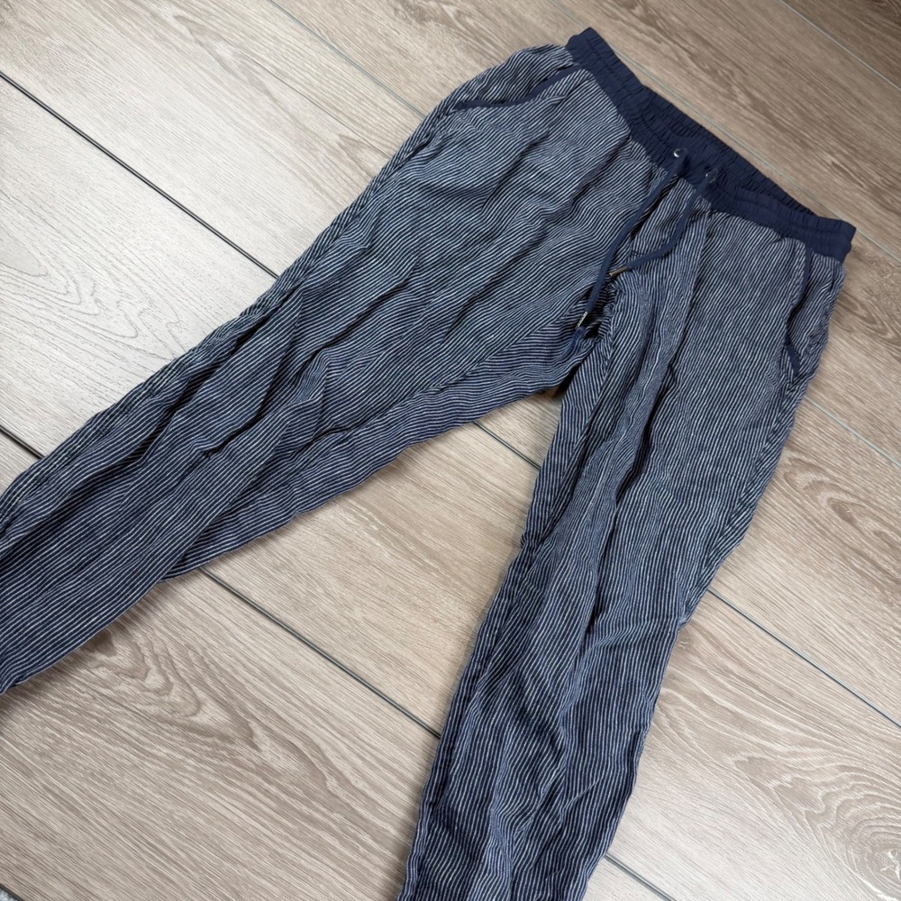 Athleta Womens Pants Linen Striped Jogger Blue 6